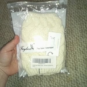 Faybox Short Women's Crochet Cable Knit Leg Warmers in Ivory